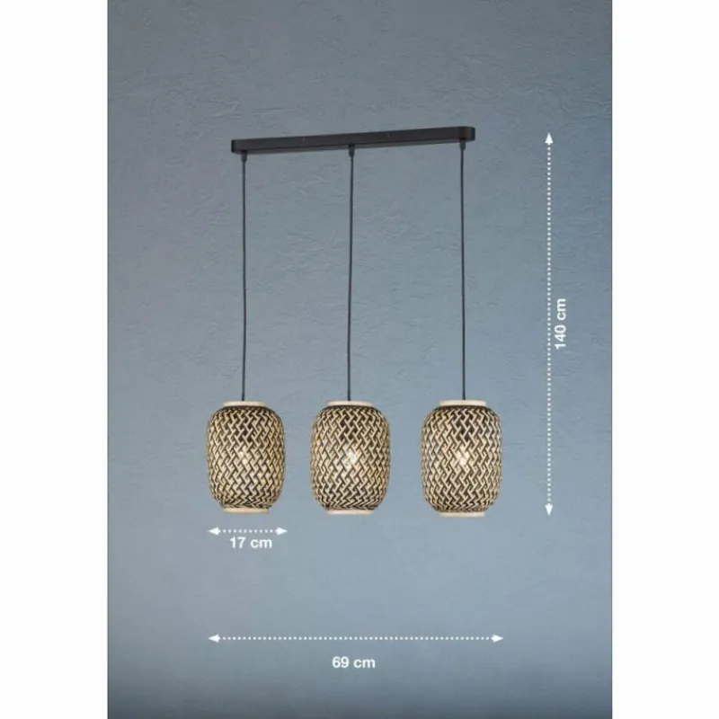 Style Boho-Chic-Luminaires Fischer & Honsel Suspension Fischer & Honsel Hummel Noir, 3 lumières