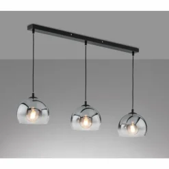 Suspension Verre Fumé-Luminaires Fischer & Honsel Suspension Fischer & Honsel Amos Noir, 3 lumières