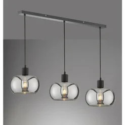Suspension Verre Fumé-Luminaires Fischer & Honsel Suspension Fischer & Honsel Dima Noir, 3 lumières