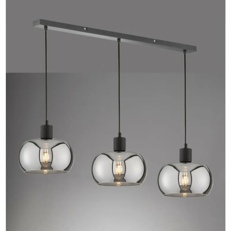 Suspension Verre Fumé-Luminaires Fischer & Honsel Suspension Fischer & Honsel Dima Noir, 3 lumières