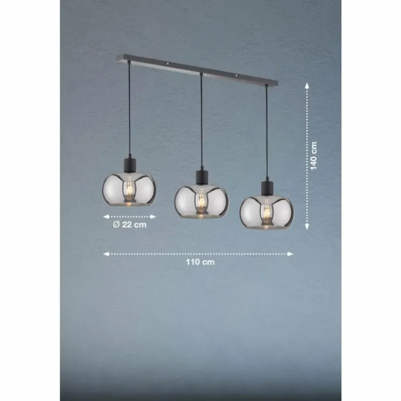 Suspension Verre Fumé-Luminaires Fischer & Honsel Suspension Fischer & Honsel Dima Noir, 3 lumières