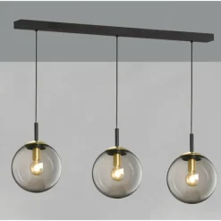 Suspension Verre Fumé-Luminaires Fischer & Honsel Suspension Fischer & Honsel Dini Noir, 3 lumières