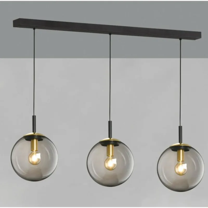 Suspension Verre Fumé-Luminaires Fischer & Honsel Suspension Fischer & Honsel Dini Noir, 3 lumières