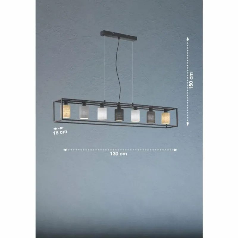 Lampes En Tissu-Luminaires Fischer & Honsel Suspension Fischer & Honsel Isko Noir, 7 lumières