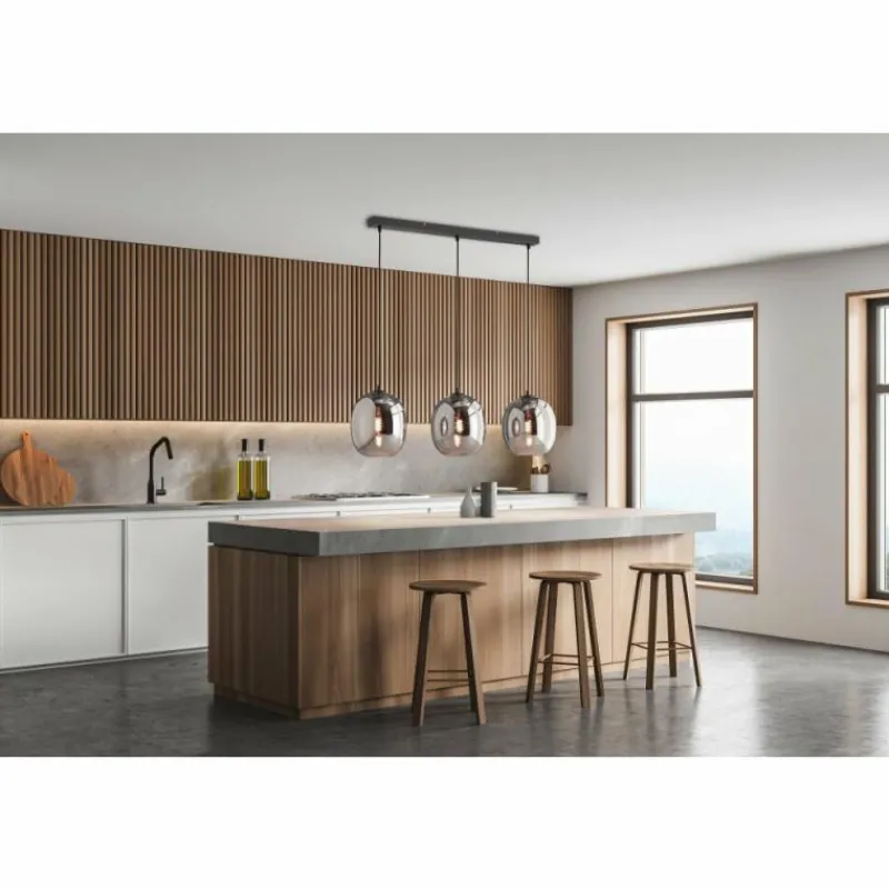 Suspension Verre Fumé-Luminaires Fischer & Honsel Suspension Fischer & Honsel Nayla Noir, 3 lumières