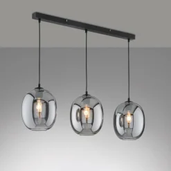 Suspension Verre Fumé-Luminaires Fischer & Honsel Suspension Fischer & Honsel Nayla Noir, 3 lumières