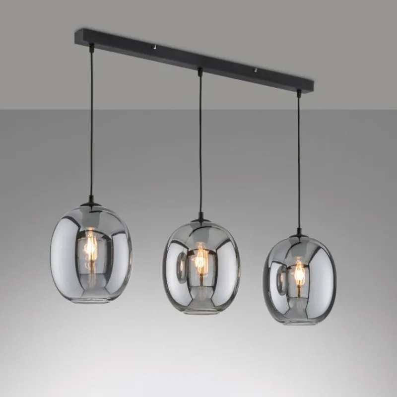 Suspension Verre Fumé-Luminaires Fischer & Honsel Suspension Fischer & Honsel Nayla Noir, 3 lumières