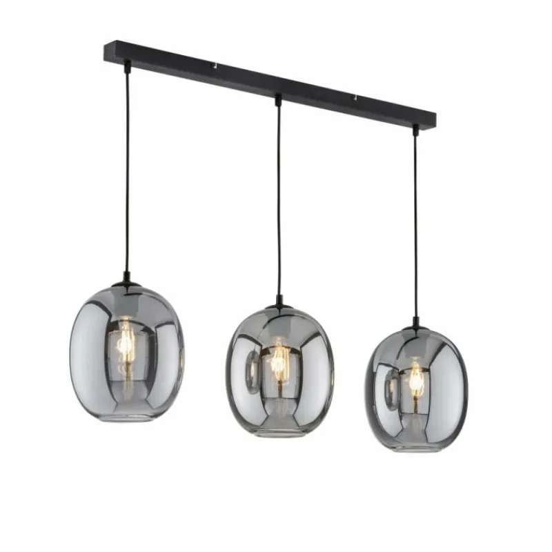 Suspension Verre Fumé-Luminaires Fischer & Honsel Suspension Fischer & Honsel Nayla Noir, 3 lumières