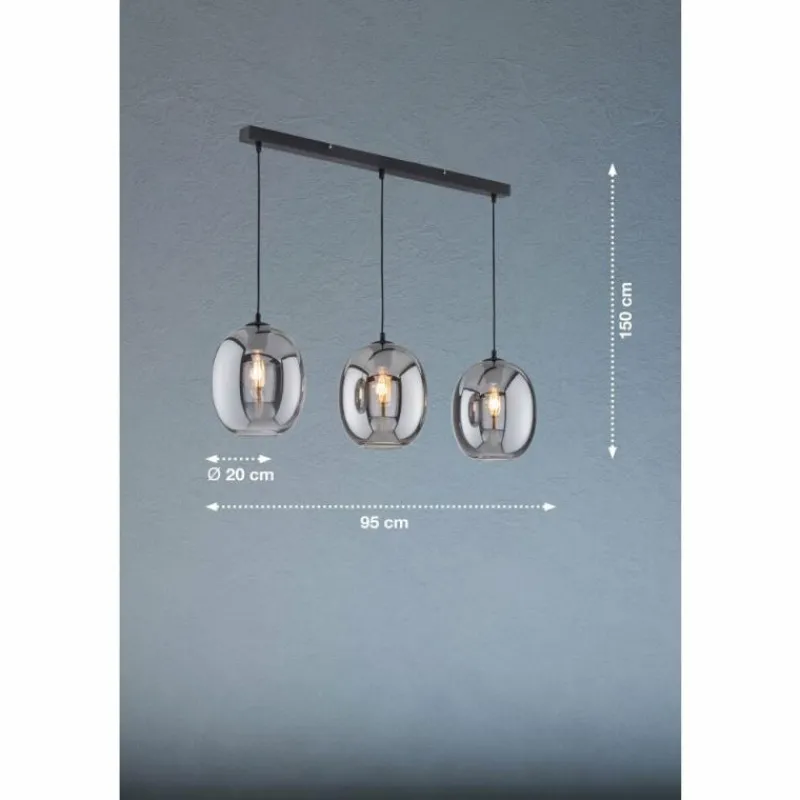 Suspension Verre Fumé-Luminaires Fischer & Honsel Suspension Fischer & Honsel Nayla Noir, 3 lumières