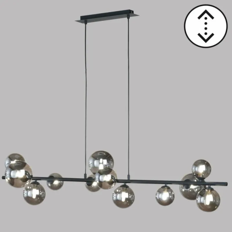 Suspension Verre Fumé-Luminaires Fischer & Honsel Suspension Fischer & Honsel Bala LED Noir, 12 lumières