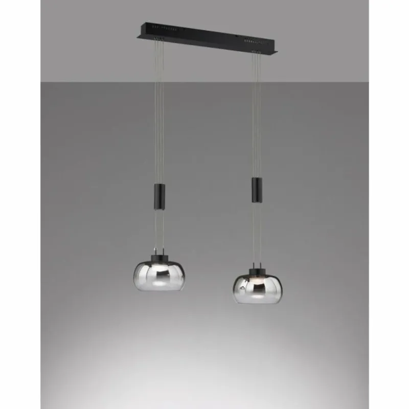 Suspension Verre Fumé-Luminaires Fischer & Honsel Suspension Fischer & Honsel Arosa LED Noir, 2 lumières