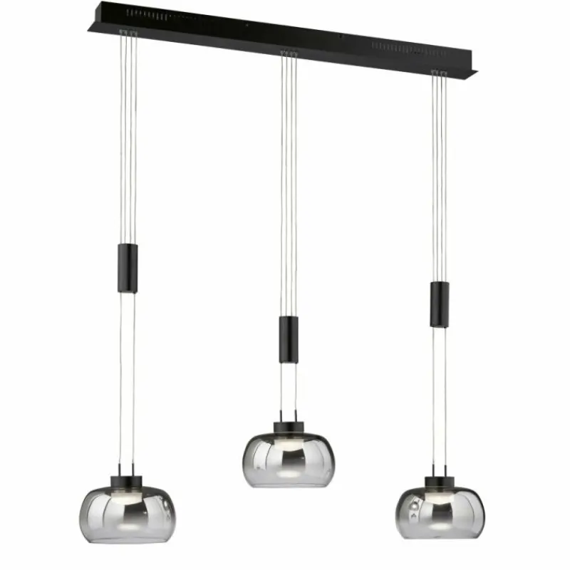Suspension Verre Fumé-Luminaires Fischer & Honsel Suspension Fischer & Honsel Arosa LED Noir, 3 lumières