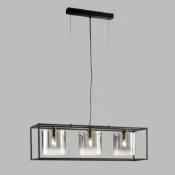 Suspension Verre Fumé-Luminaires Fischer & Honsel Suspension Fischer & Honsel Samu Noir, 3 lumières