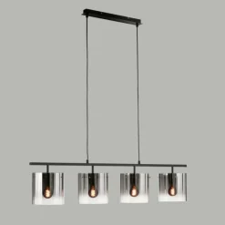 Suspension Verre Fumé-Luminaires Fischer & Honsel Suspension Fischer & Honsel Samu Noir, 4 lumières