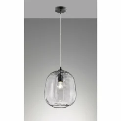 Suspension Verre Fumé-Luminaires Fischer & Honsel Suspension Fischer-Honsel Bretagne Noir, 1 lumière