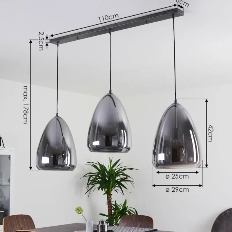 Suspension Verre Fumé-hofstein Suspension Francisco Argent Oxydé, 3 lumières