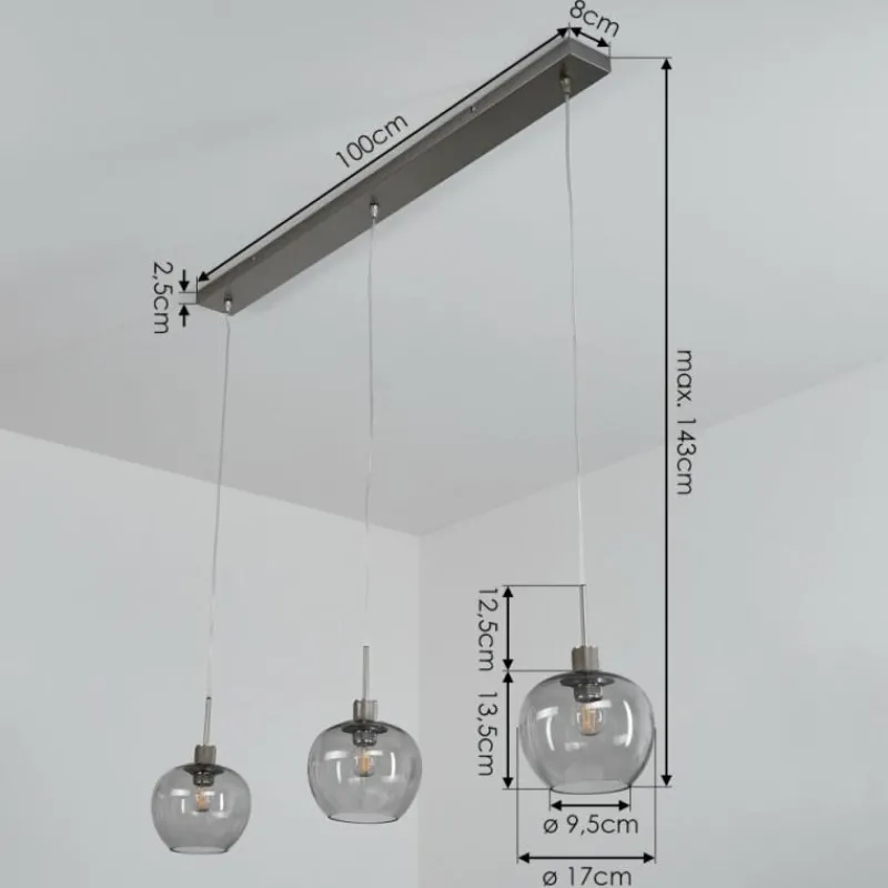 Suspension Verre Fumé-hofstein Suspension Freeport Nickel mat, 3 lumières