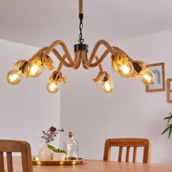 Lampes Vintages & Rétros-hofstein Suspension Freetown Brun, Noir, 6 lumières