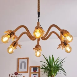 Lampes Vintages & Rétros-hofstein Suspension Freetown Brun, Noir, 6 lumières