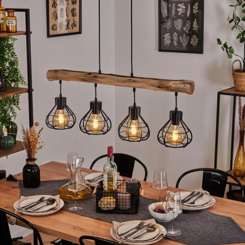 Lampes Industrielles-hofstein Suspension Gainesville Bois foncé, Noir, 4 lumières