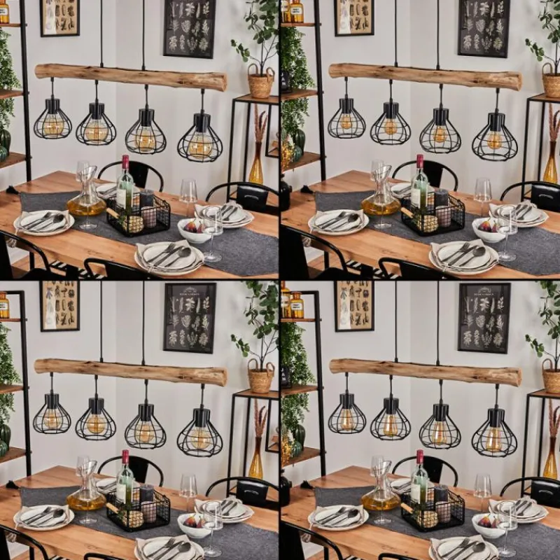 Lampes Industrielles-hofstein Suspension Gainesville Bois foncé, Noir, 4 lumières