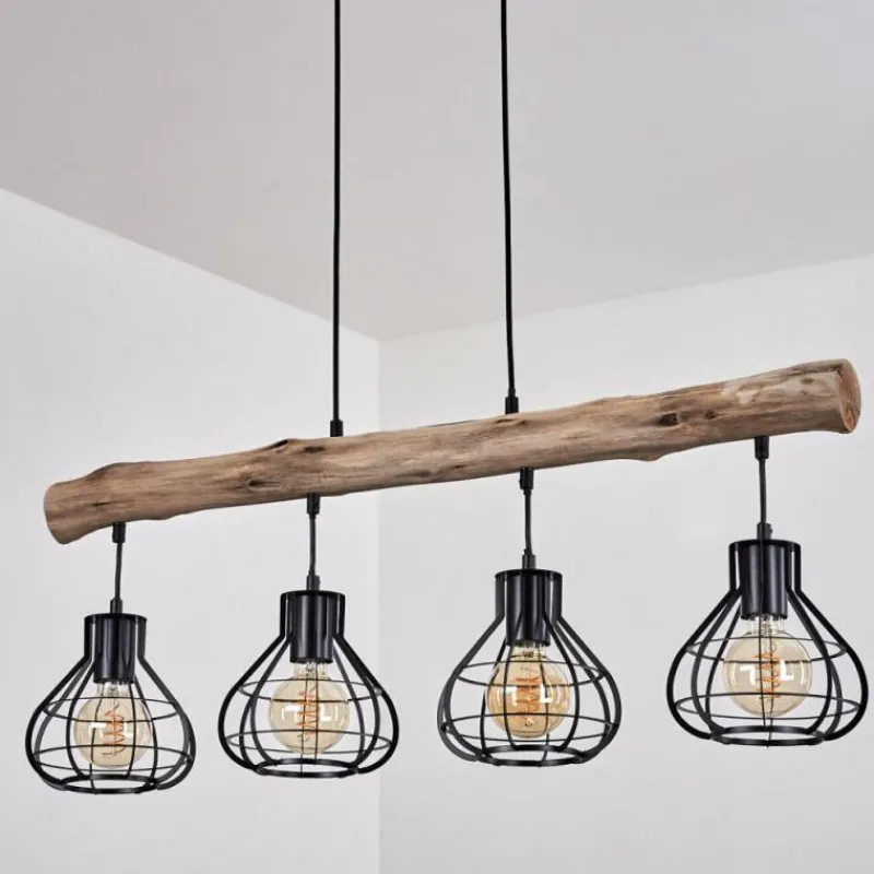 Lampes Industrielles-hofstein Suspension Gainesville Bois foncé, Noir, 4 lumières