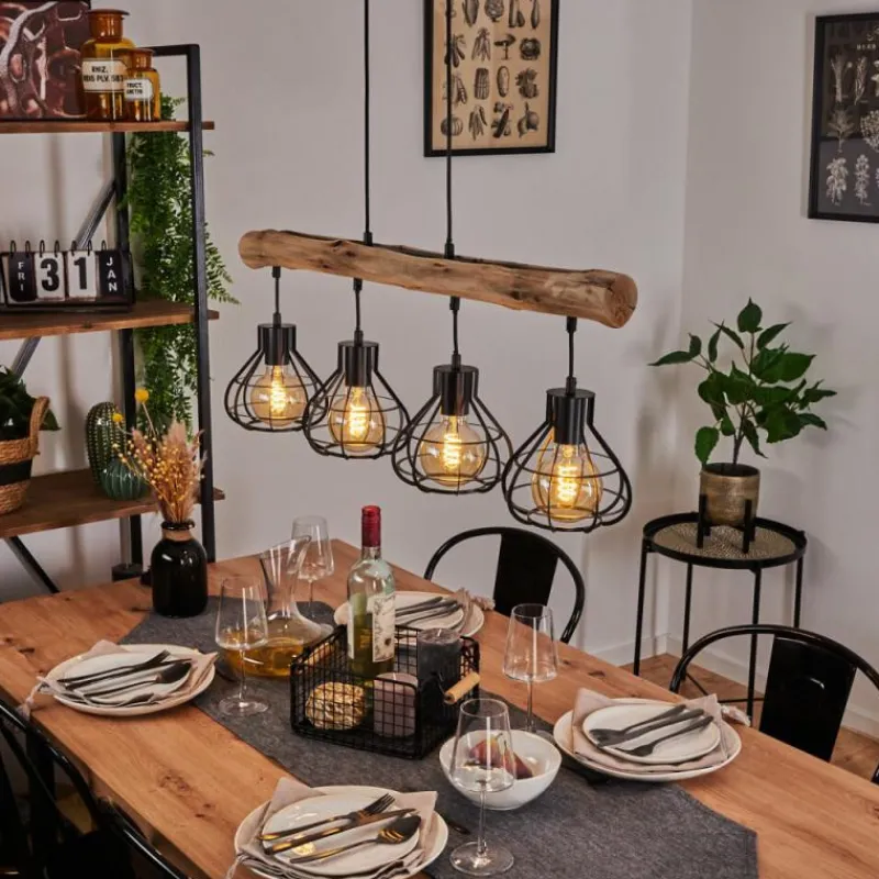 Lampes Industrielles-hofstein Suspension Gainesville Bois foncé, Noir, 4 lumières
