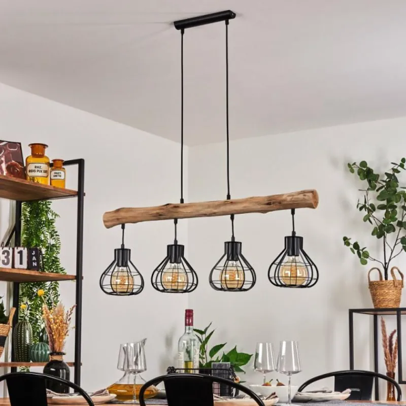 Lampes Industrielles-hofstein Suspension Gainesville Bois foncé, Noir, 4 lumières