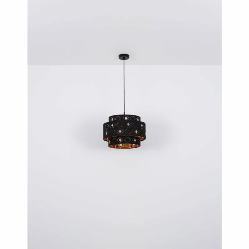 Lampes En Tissu-Luminaires Globo Lighting Suspension Globo ABBEY Noir, 1 lumière