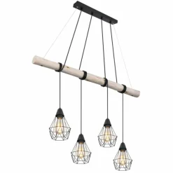 Luminaires Scandinaves-Luminaires Globo Lighting Suspension Globo ADA Bois clair, Noir, 4 lumières
