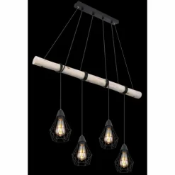 Luminaires Scandinaves-Luminaires Globo Lighting Suspension Globo ADA Bois clair, Noir, 4 lumières