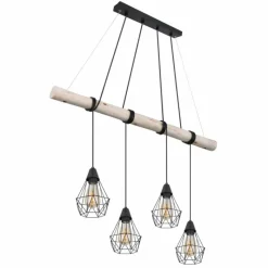 Luminaires Scandinaves-Luminaires Globo Lighting Suspension Globo ADA Bois clair, Noir, 4 lumières