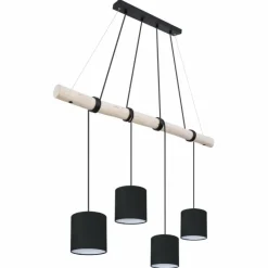 Luminaires Scandinaves-Luminaires Globo Lighting Suspension Globo ADA Bois clair, Noir, 4 lumières