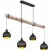 Lampes Dorées-Luminaires Globo Lighting Suspension Globo ADAJA Bois clair, Noir, 4 lumières