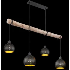 Lampes Dorées-Luminaires Globo Lighting Suspension Globo ADAJA Bois clair, Noir, 4 lumières