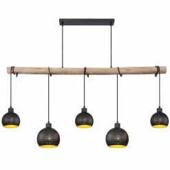 Luminaires Scandinaves-Luminaires Globo Lighting Suspension Globo ADAJA Bois clair, Noir, 5 lumières