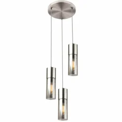 Suspension Verre Fumé-Luminaires Globo Lighting Suspension Globo ANNIKA Nickel mat, 3 lumières