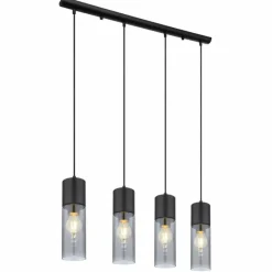 Suspension Verre Fumé-Luminaires Globo Lighting Suspension Globo ANNIKA Noir, 4 lumières