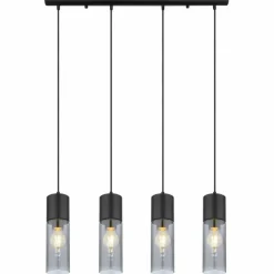 Suspension Verre Fumé-Luminaires Globo Lighting Suspension Globo ANNIKA Noir, 4 lumières