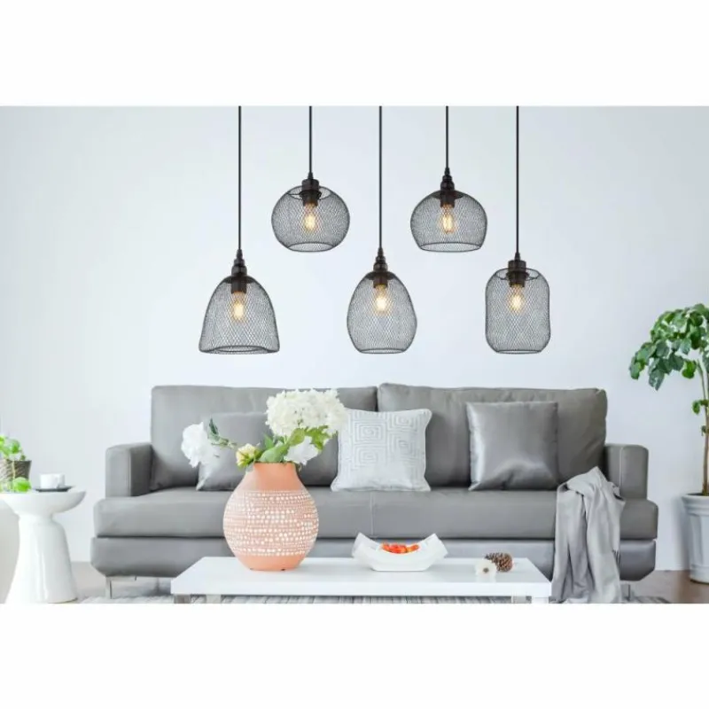 Lampes Industrielles-Luminaires Globo Lighting Suspension Globo ANYA Noir, 5 lumières