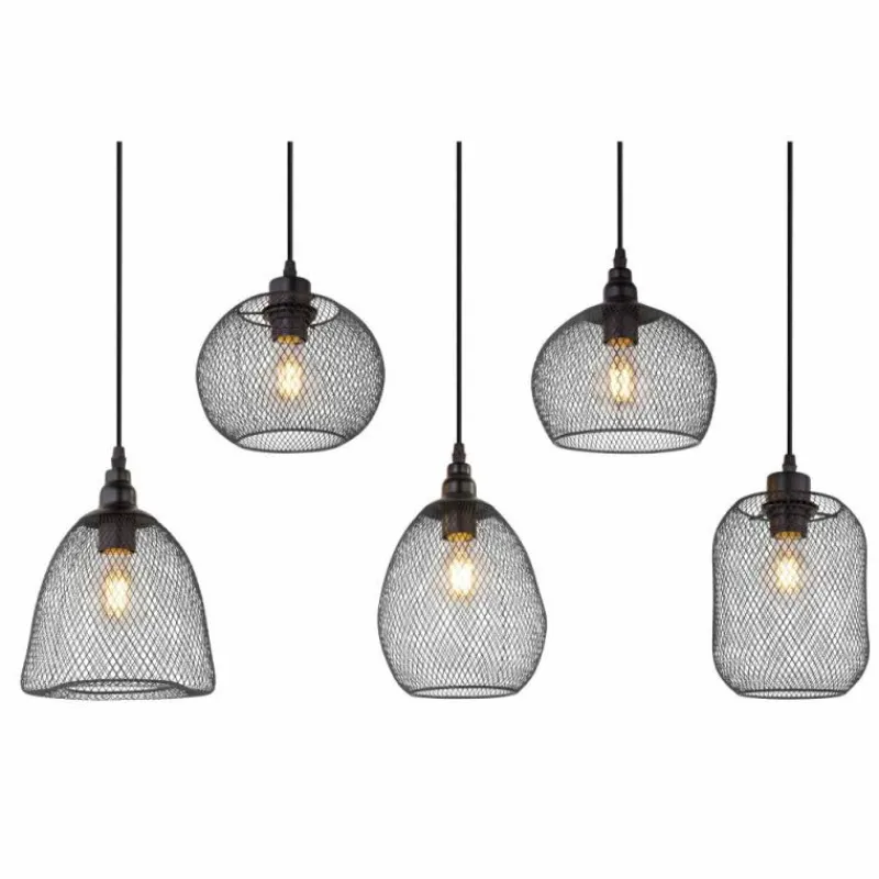 Lampes Industrielles-Luminaires Globo Lighting Suspension Globo ANYA Noir, 5 lumières