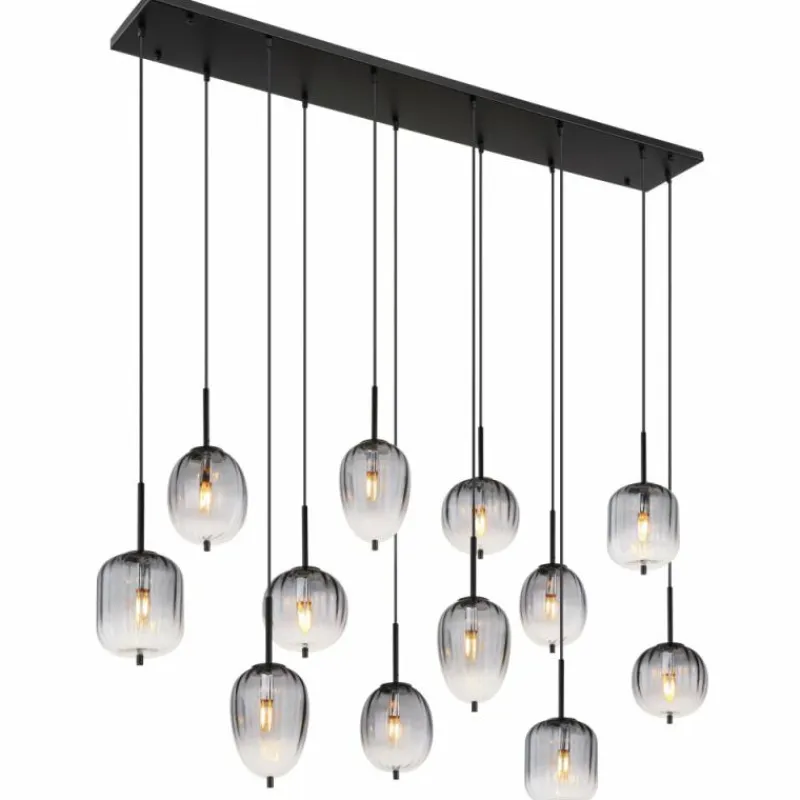 Suspension Verre Fumé-Luminaires Globo Lighting Suspension Globo ATTILA Noir, 12 lumières