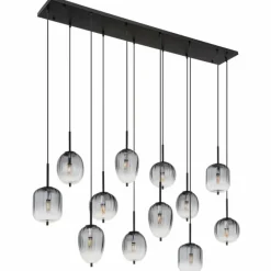 Suspension Verre Fumé-Luminaires Globo Lighting Suspension Globo ATTILA Noir, 12 lumières