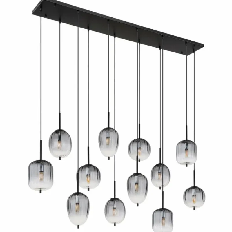 Suspension Verre Fumé-Luminaires Globo Lighting Suspension Globo ATTILA Noir, 12 lumières