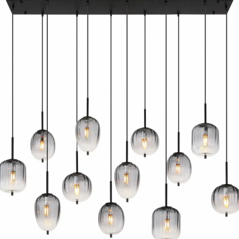 Suspension Verre Fumé-Luminaires Globo Lighting Suspension Globo ATTILA Noir, 12 lumières