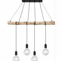 Luminaires Scandinaves-Luminaires Globo Lighting Suspension Globo AUSTON Bois clair, Noir, 4 lumières