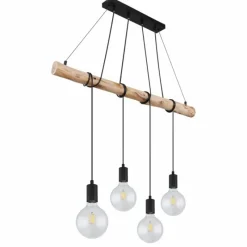 Luminaires Scandinaves-Luminaires Globo Lighting Suspension Globo AUSTON Bois clair, Noir, 4 lumières