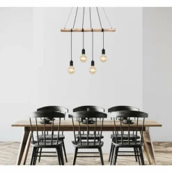 Style Boho-Chic-Luminaires Globo Lighting Suspension Globo AUSTON Bois clair, Noir, 4 lumières