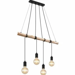 Style Boho-Chic-Luminaires Globo Lighting Suspension Globo AUSTON Bois clair, Noir, 4 lumières
