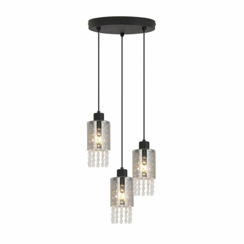 Suspension Verre Fumé-Luminaires Globo Lighting Suspension Globo BACKEY Noir, 3 lumières